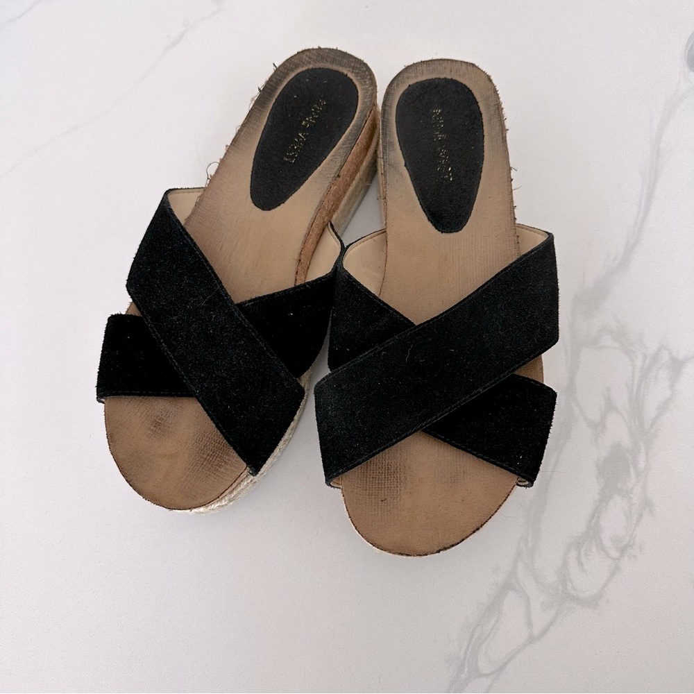 Stacked Espadrille slides sandals slippers wedge casual platform suede leather